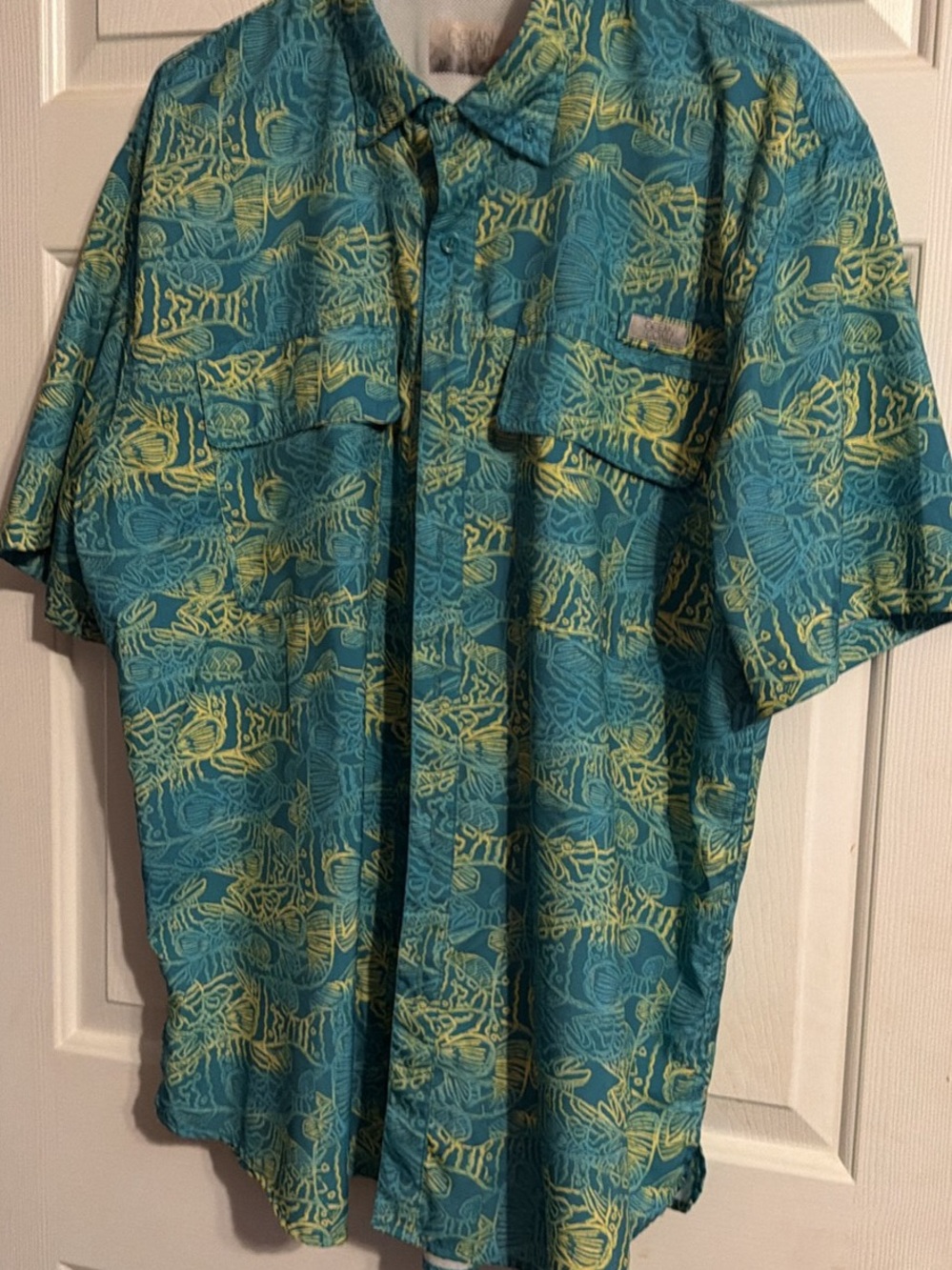 Men's Teal & Yellow Short-Sleeve Casual Button-Down Shirt
